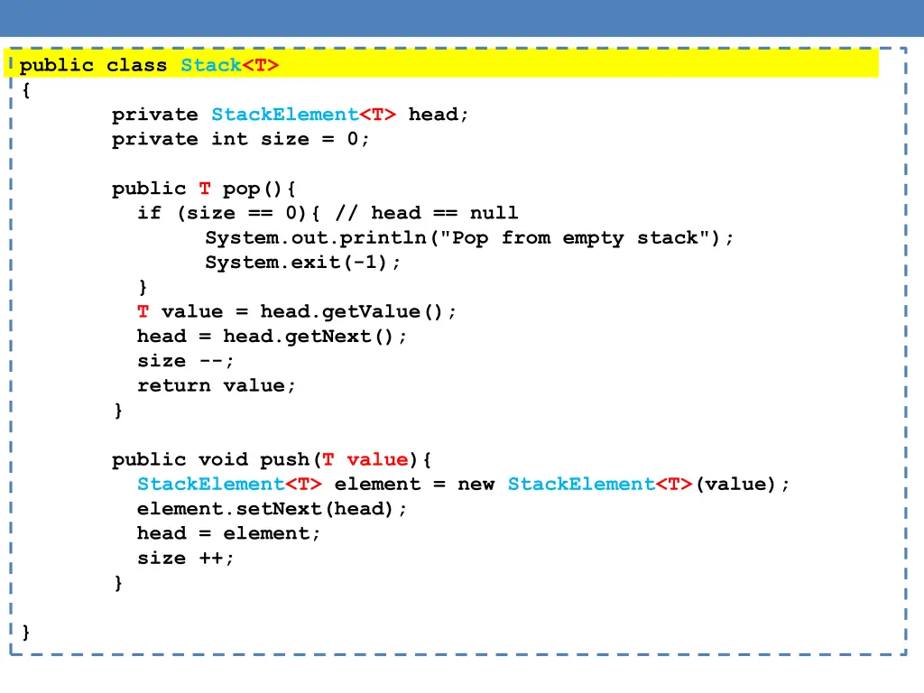 public class stack private stackelement head