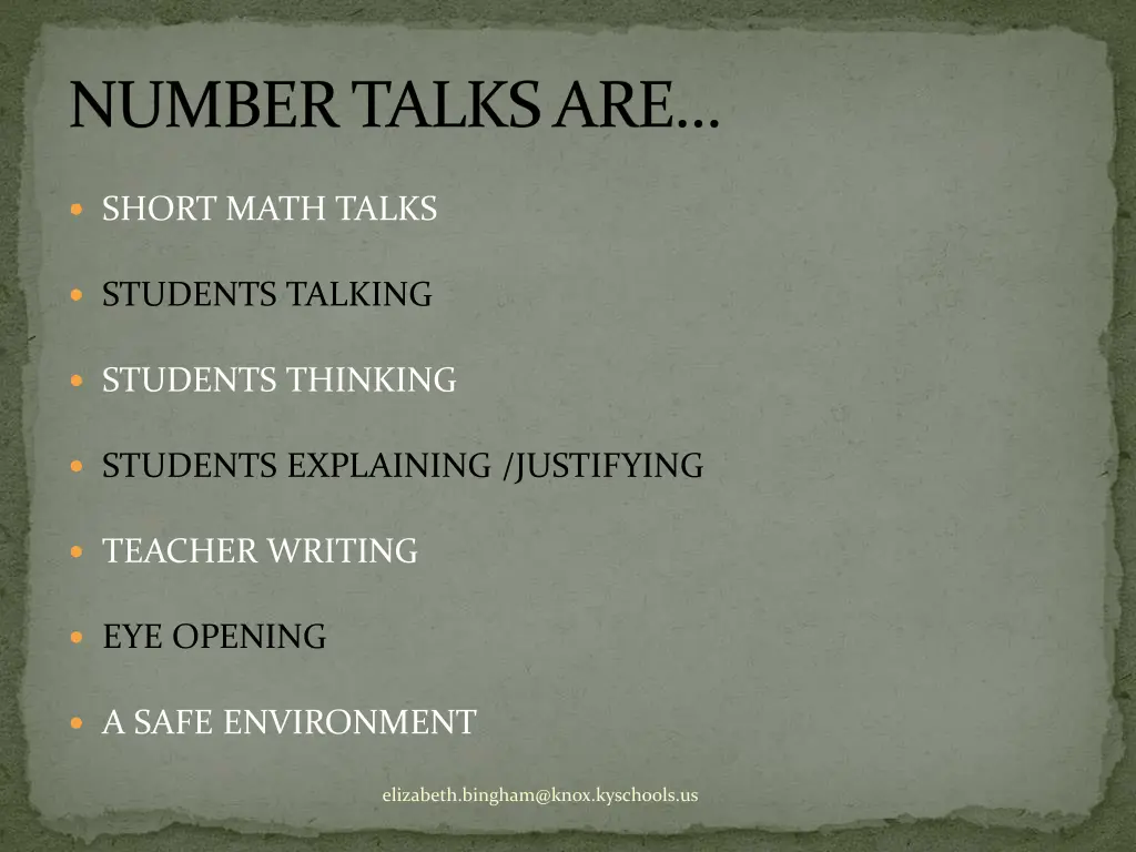 number talks are 1