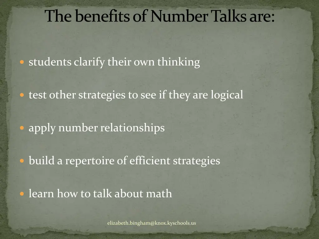 the benefits of number talks are