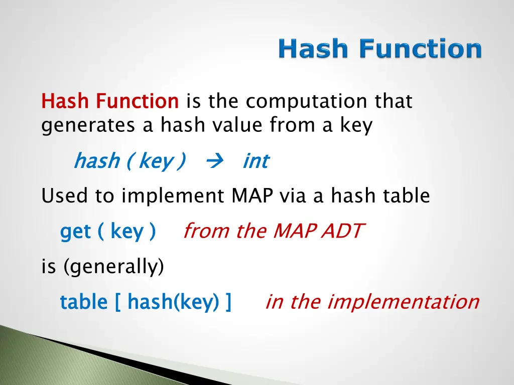 hash function generates a hash value from