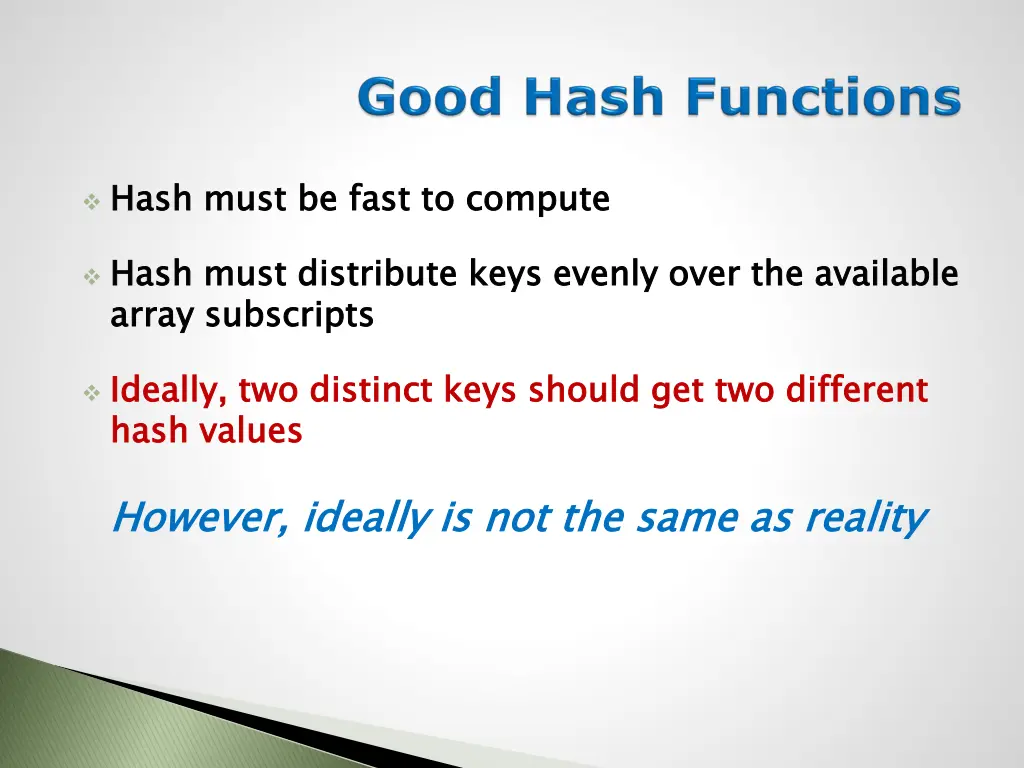 hash must be fast to compute
