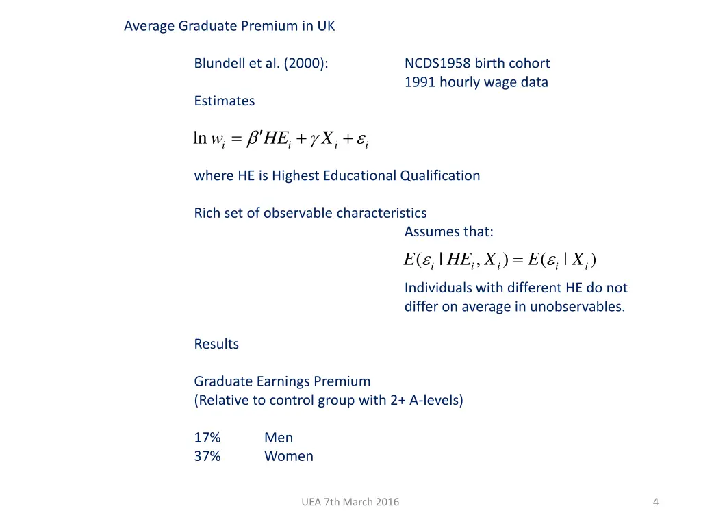 average graduate premium in uk blundell