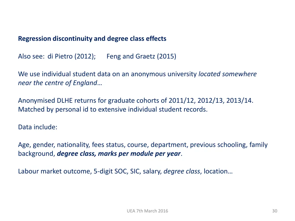 regression discontinuity and degree class effects