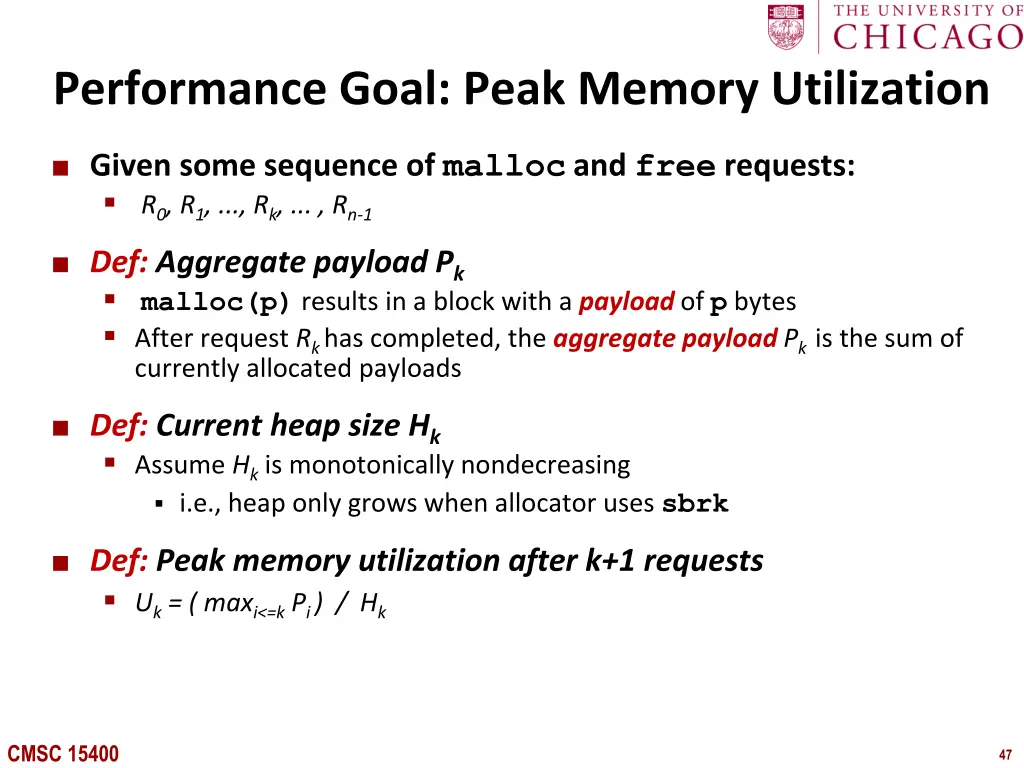 performance goal peak memory utilization