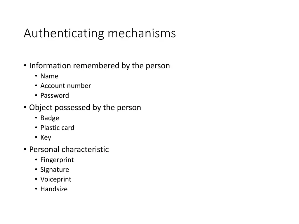 authenticating mechanisms
