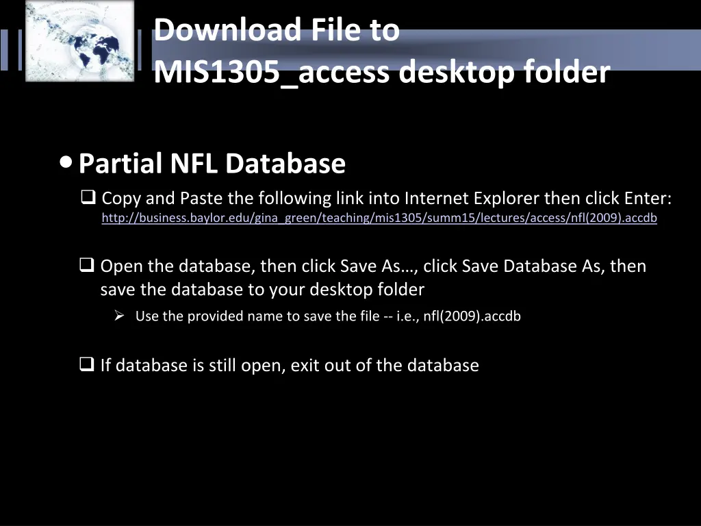 download file to mis1305 access desktop folder