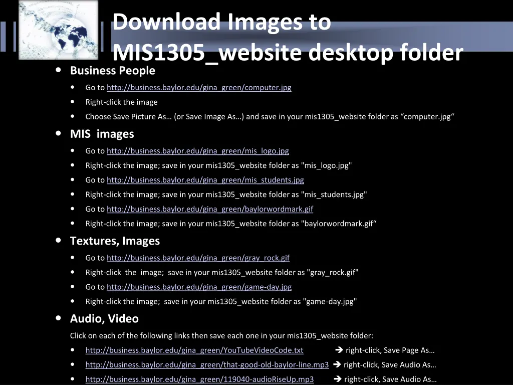 download images to mis1305 website desktop folder