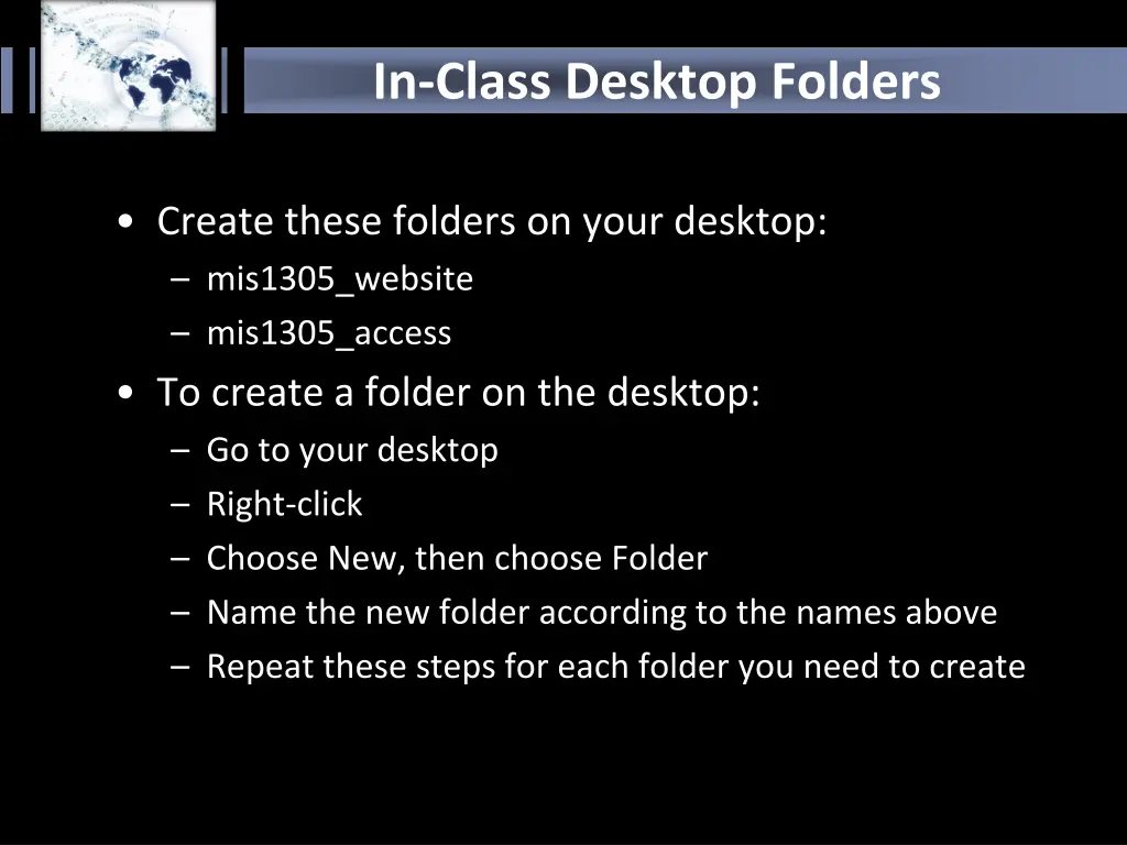 in class desktop folders