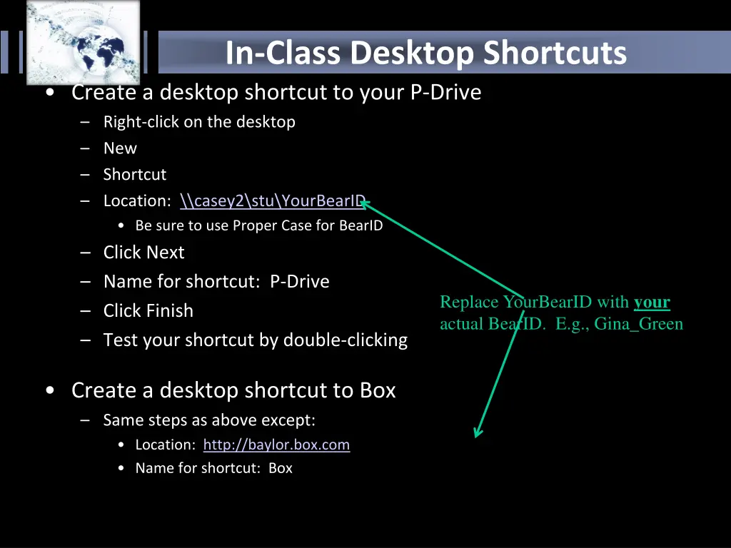 in class desktop shortcuts create a desktop