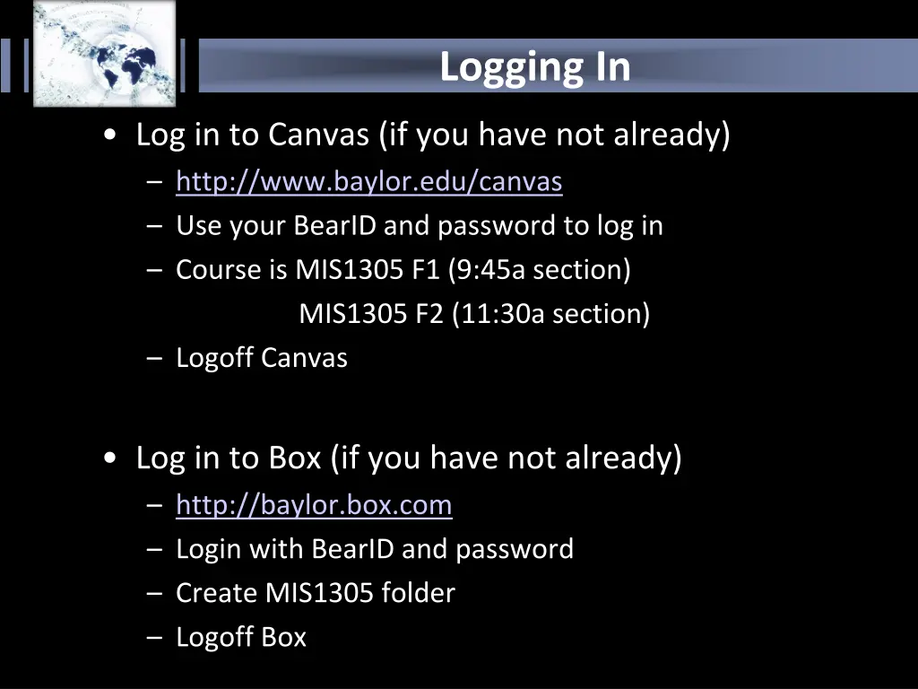 logging in