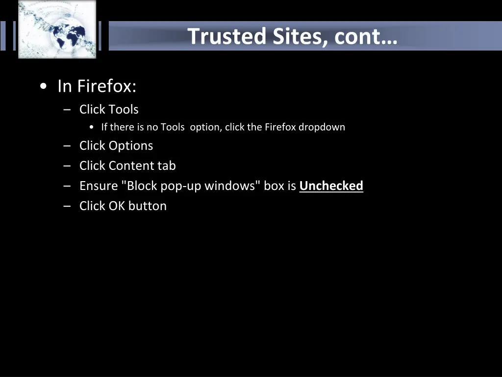 trusted sites cont