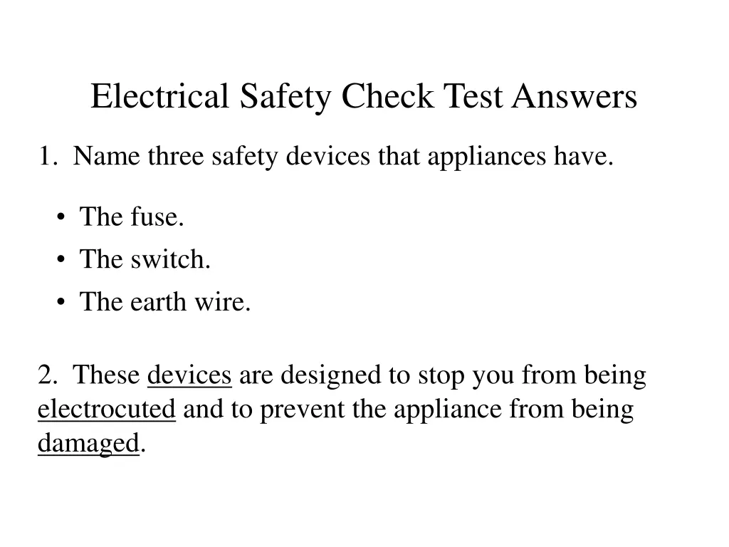 electrical safety check test answers 1