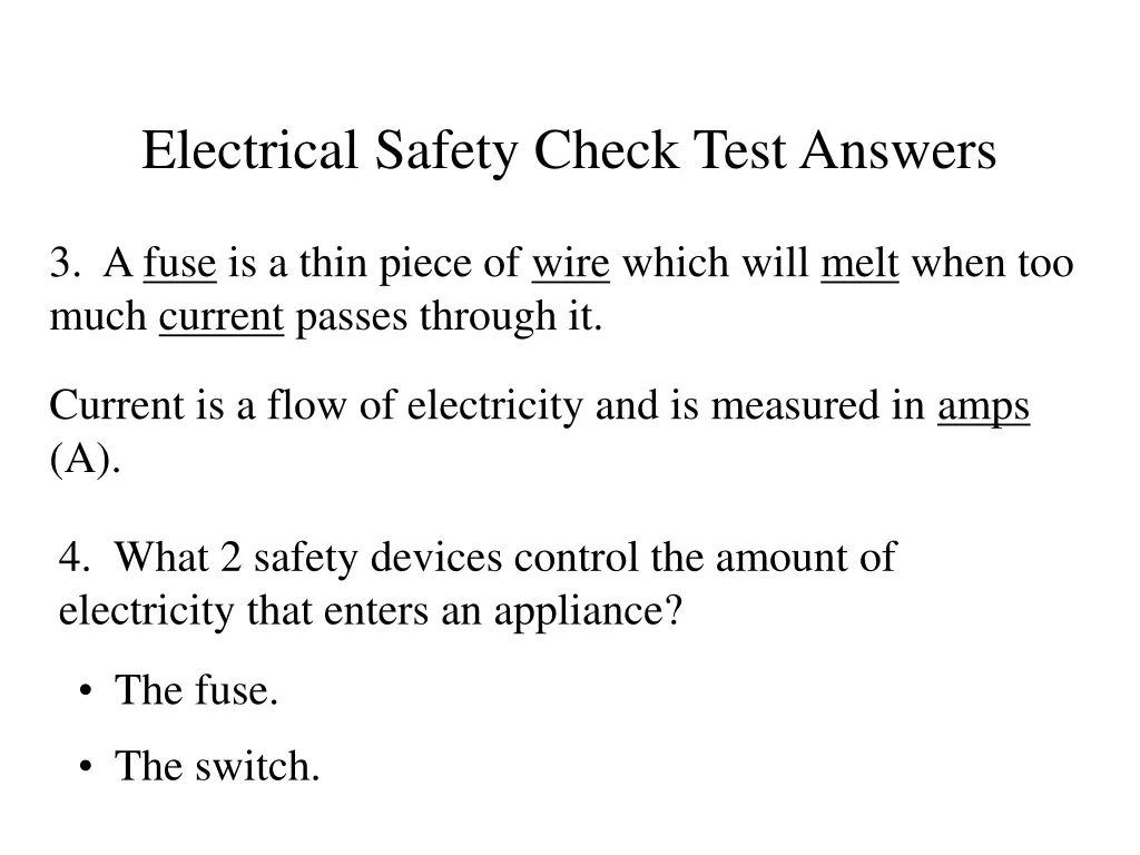 electrical safety check test answers 2