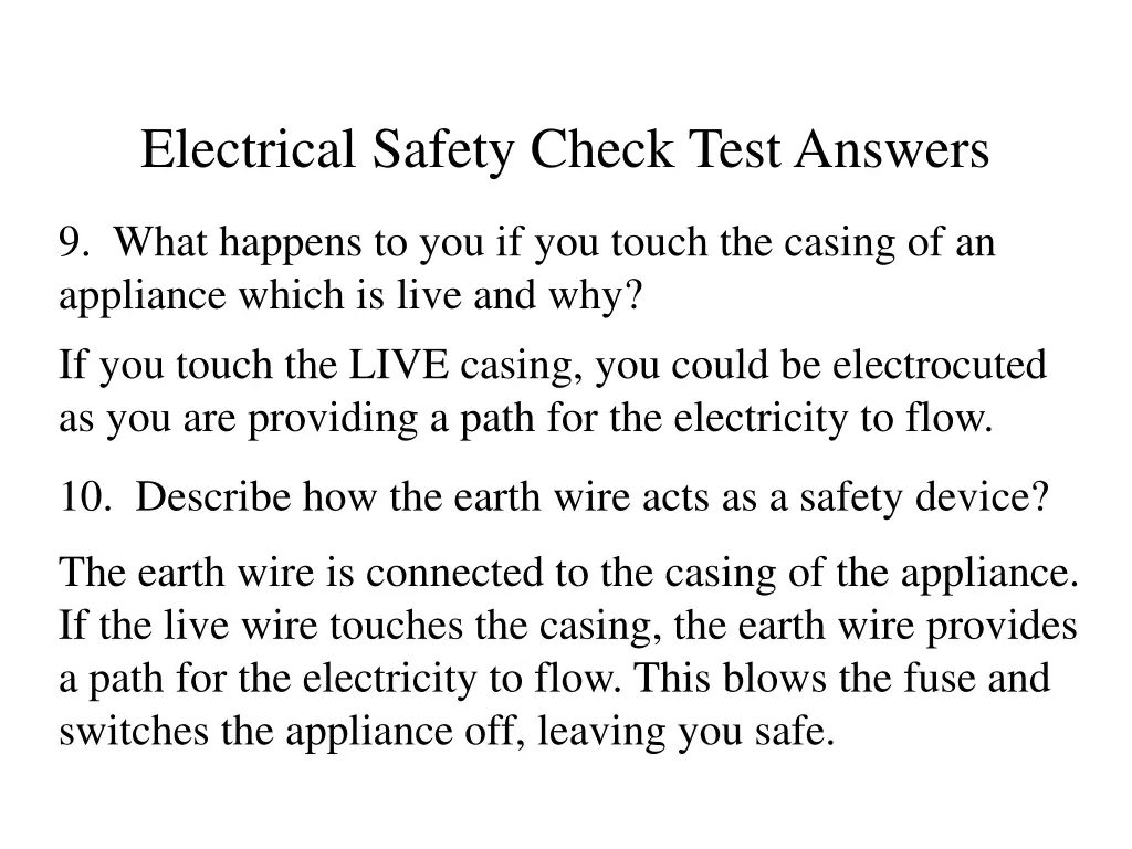 electrical safety check test answers 4