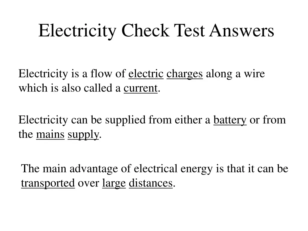 electricity check test answers