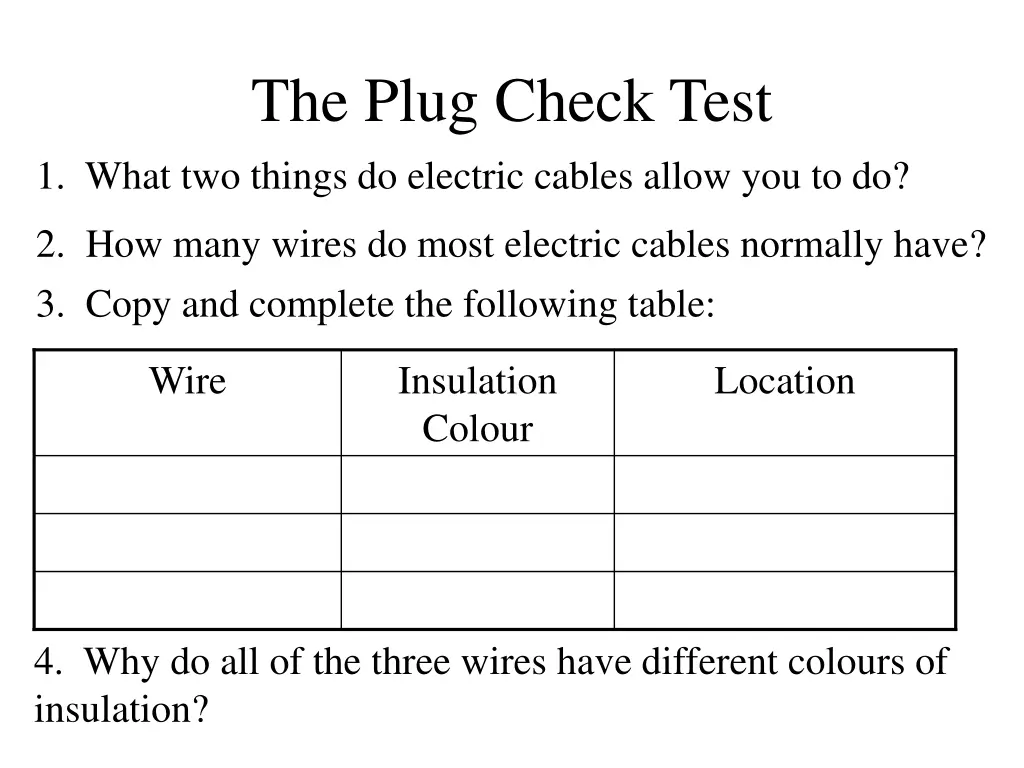 the plug check test 1 what two things do electric