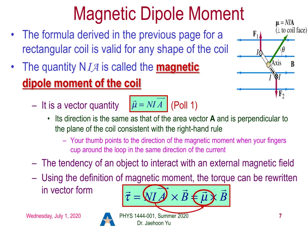 magnetic dipole moment the formula derived