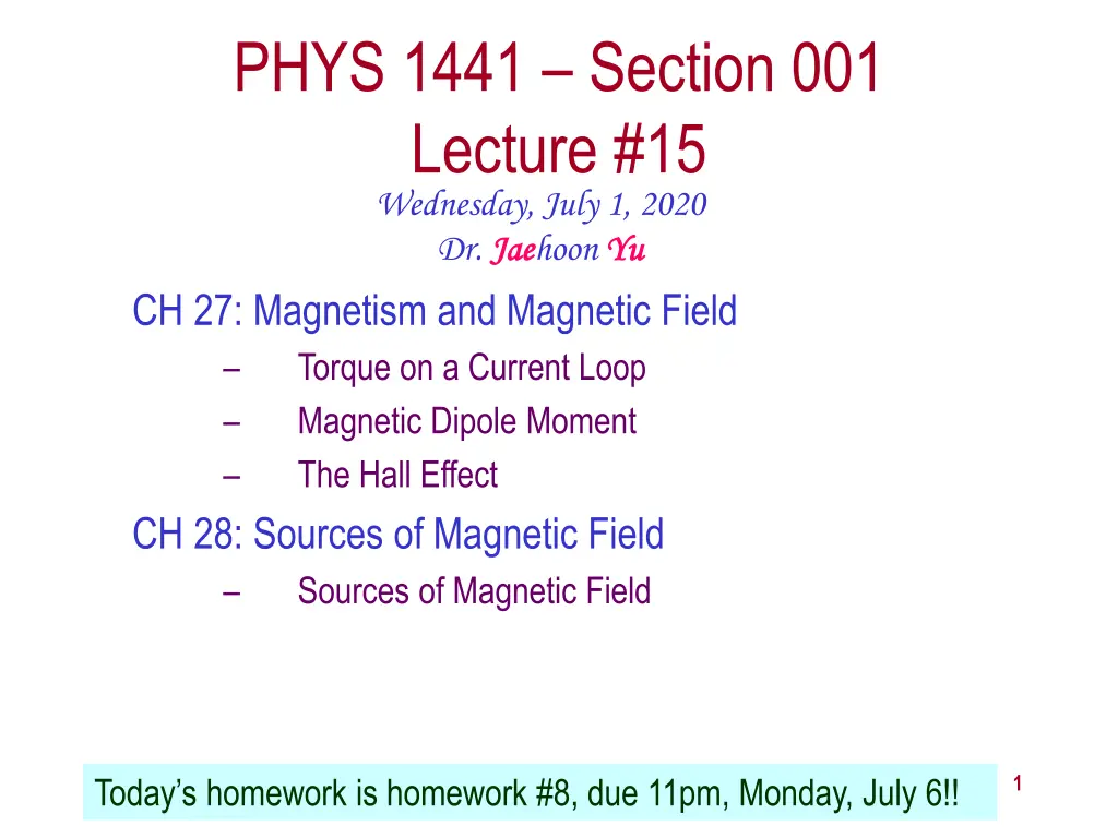 phys 1441 section 001 lecture 15 wednesday july