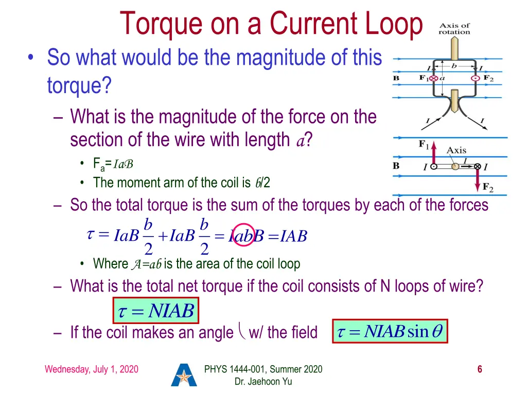 torque on a current loop so what would