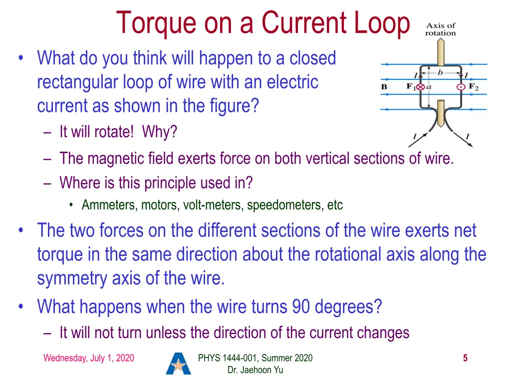 torque on a current loop what do you think will