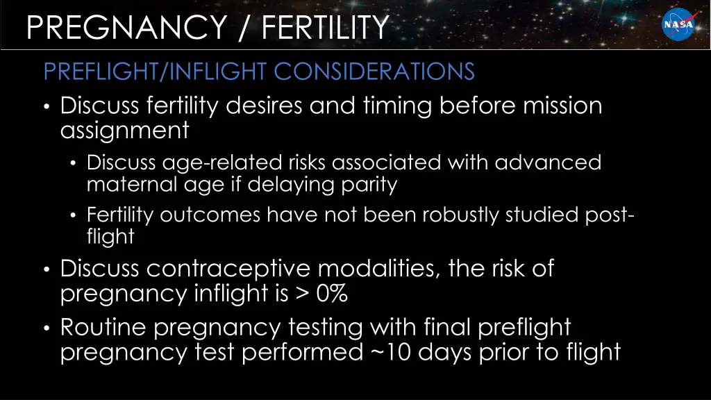 pregnancy fertility preflight inflight