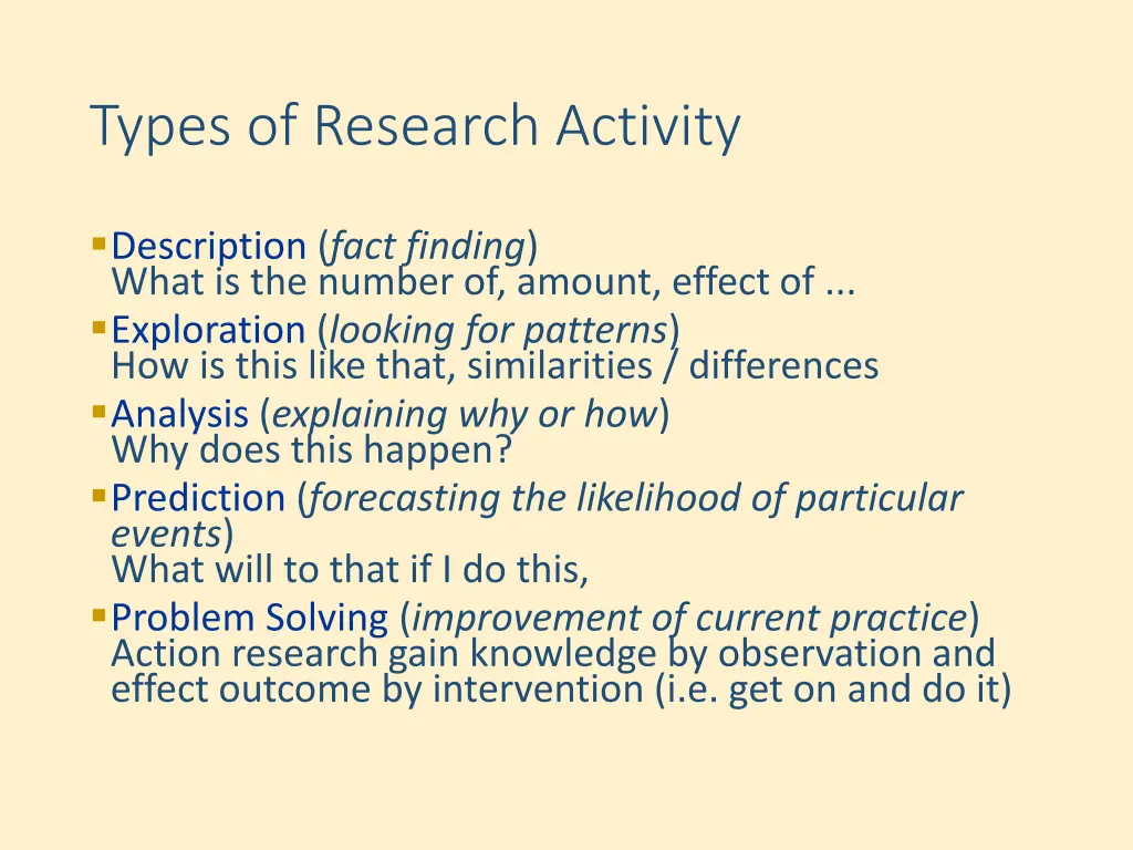 types of research activity