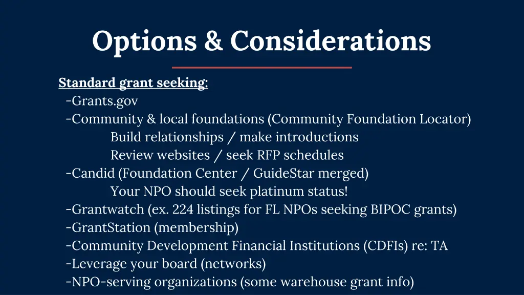 options considerations