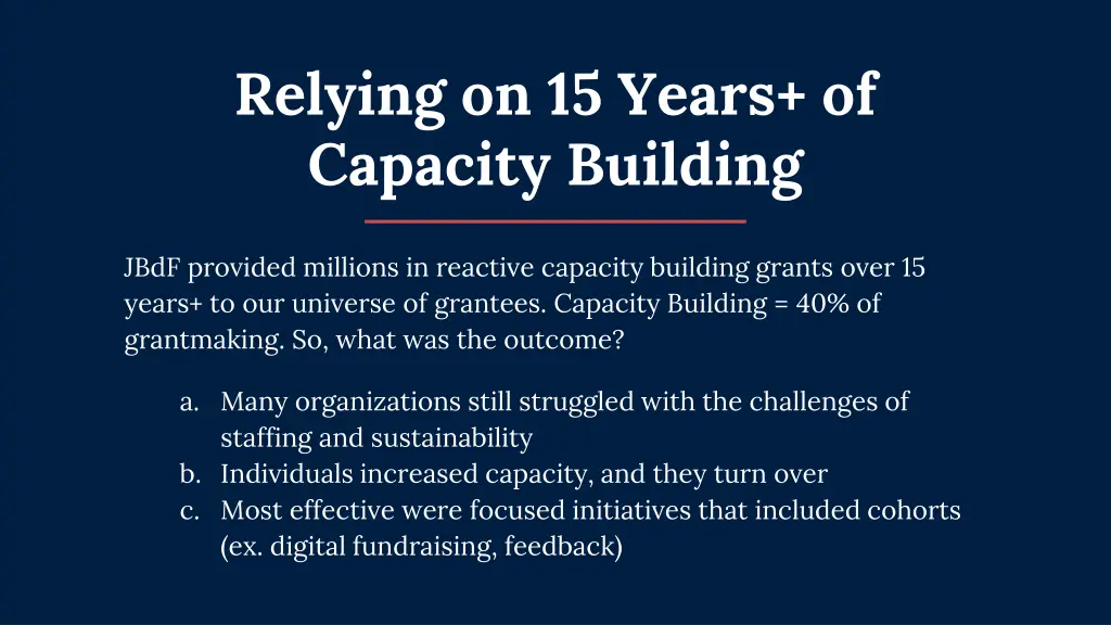 relying on 15 years of capacity building