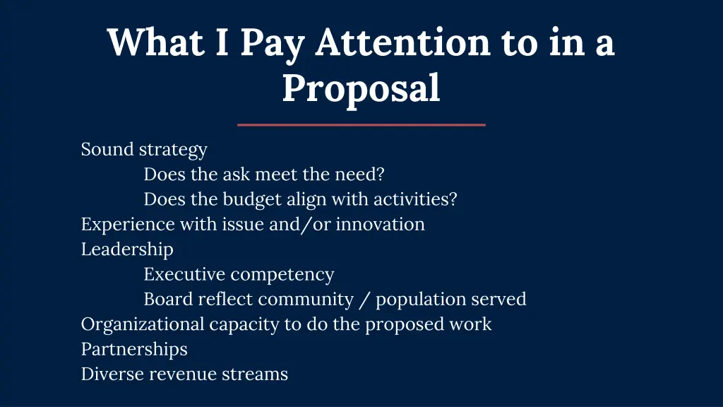 what i pay attention to in a proposal