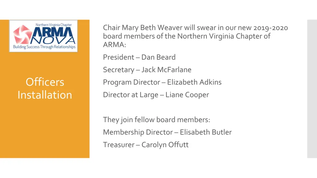 chair mary beth weaver will swear in our new 2019