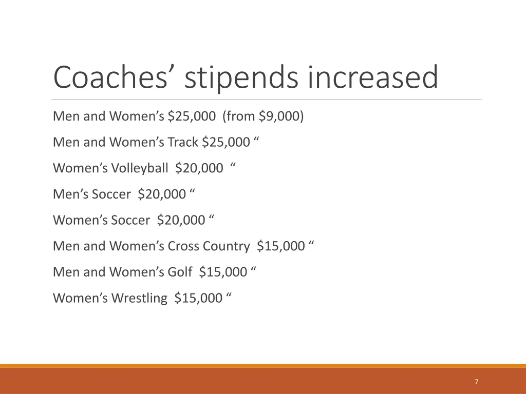 coaches stipends increased