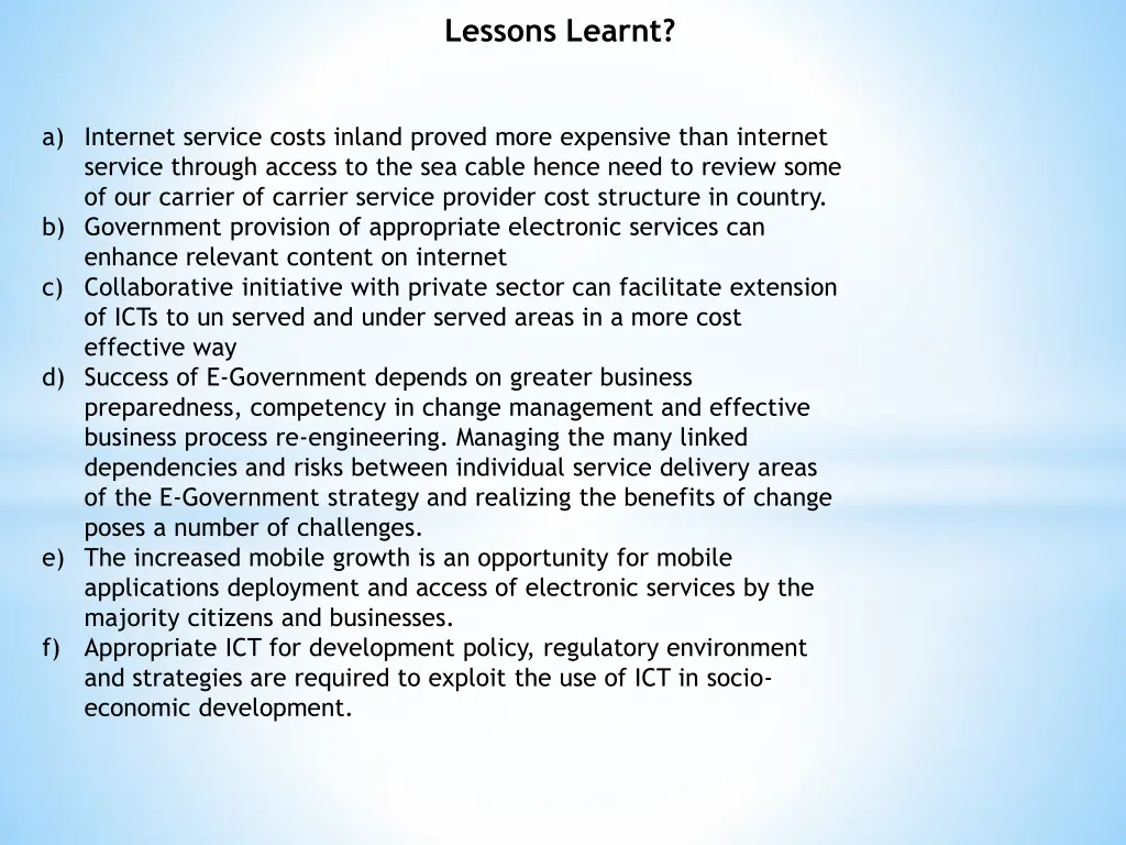lessons learnt