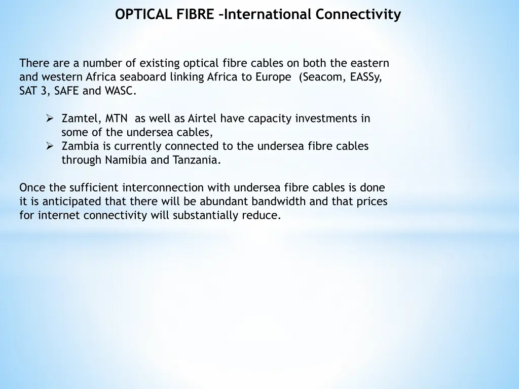 optical fibre international connectivity