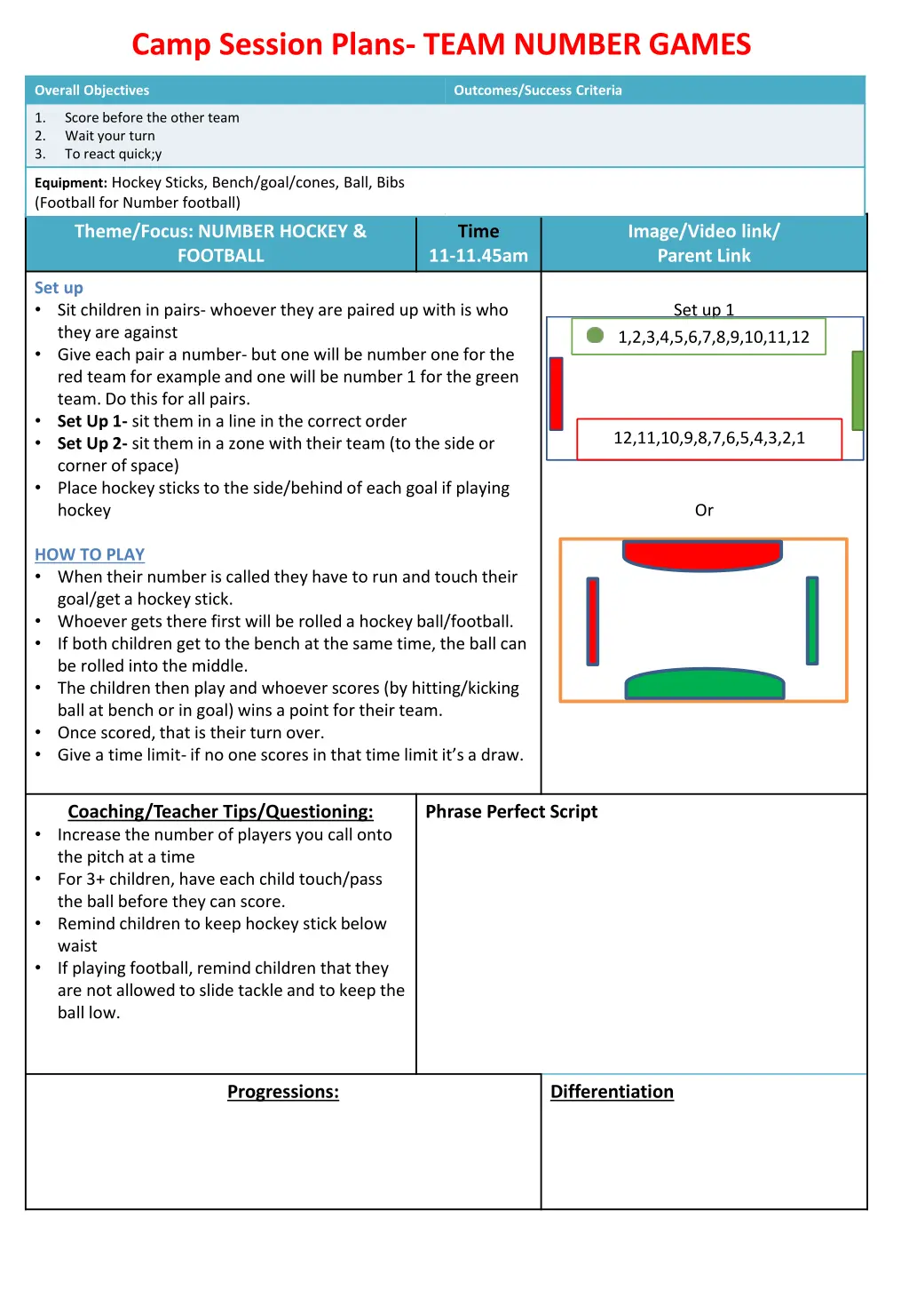 camp session plans team number games