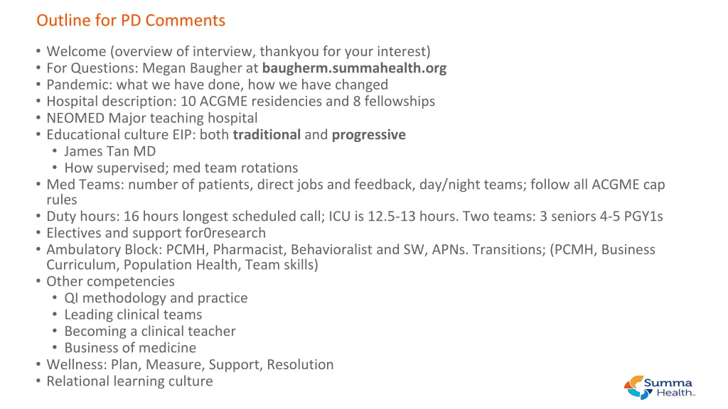 outline for pd comments