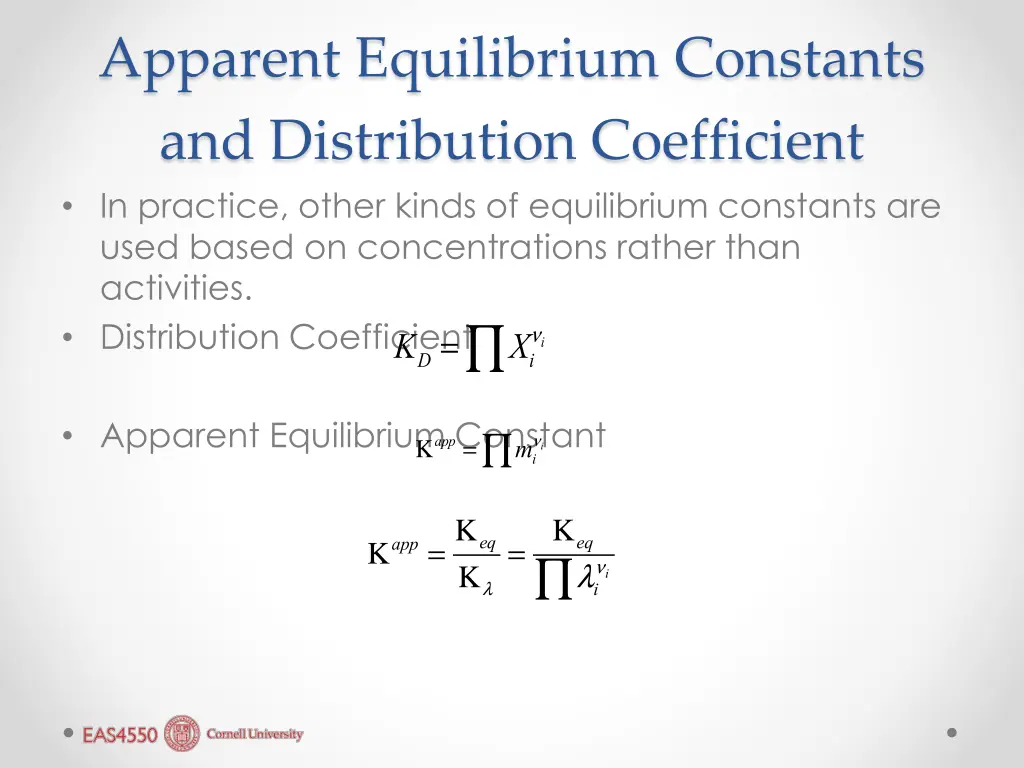 apparent equilibrium constants and distribution