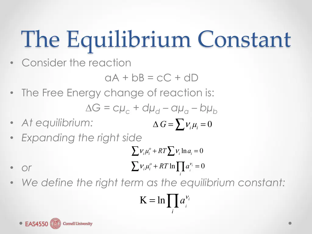 the equilibrium constant consider the reaction