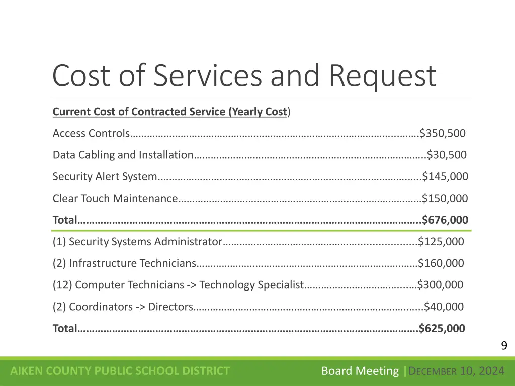 cost of servicesand request