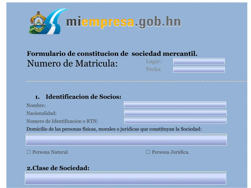 formulario de constitucion de sociedad mercantil