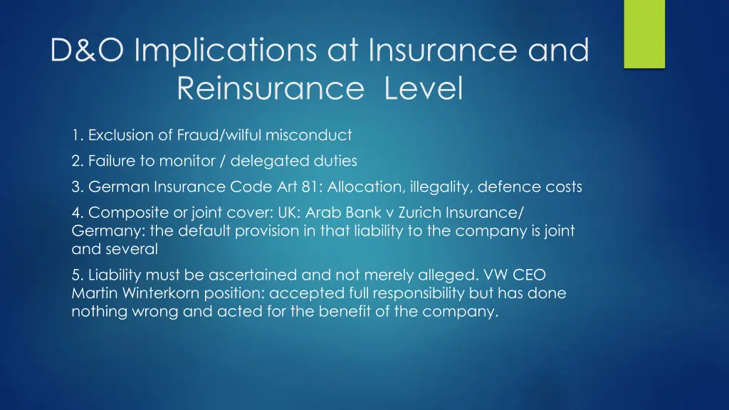 d o implications at insurance and reinsurance
