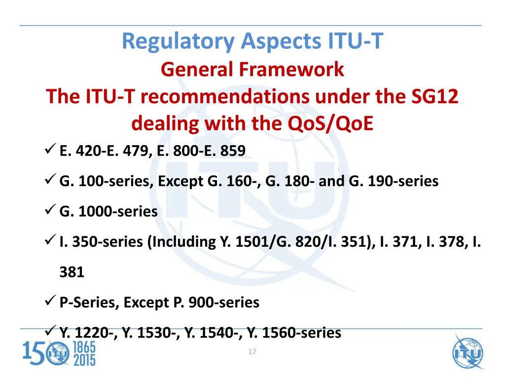 regulatory aspects itu t general framework