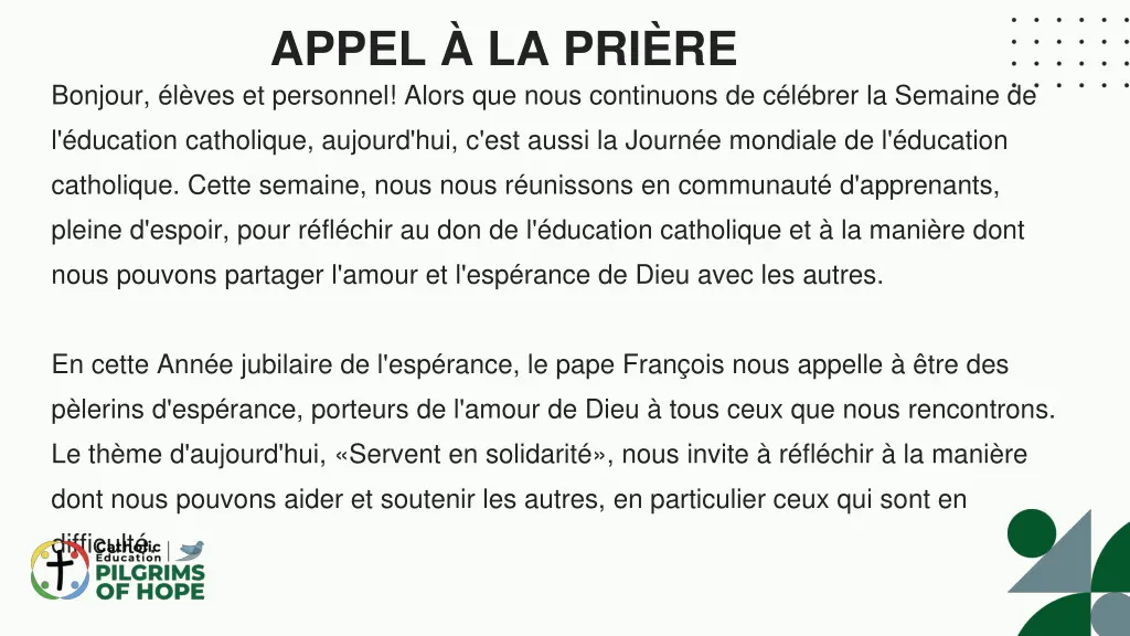 appel la pri re bonjour l ves et personnel alors