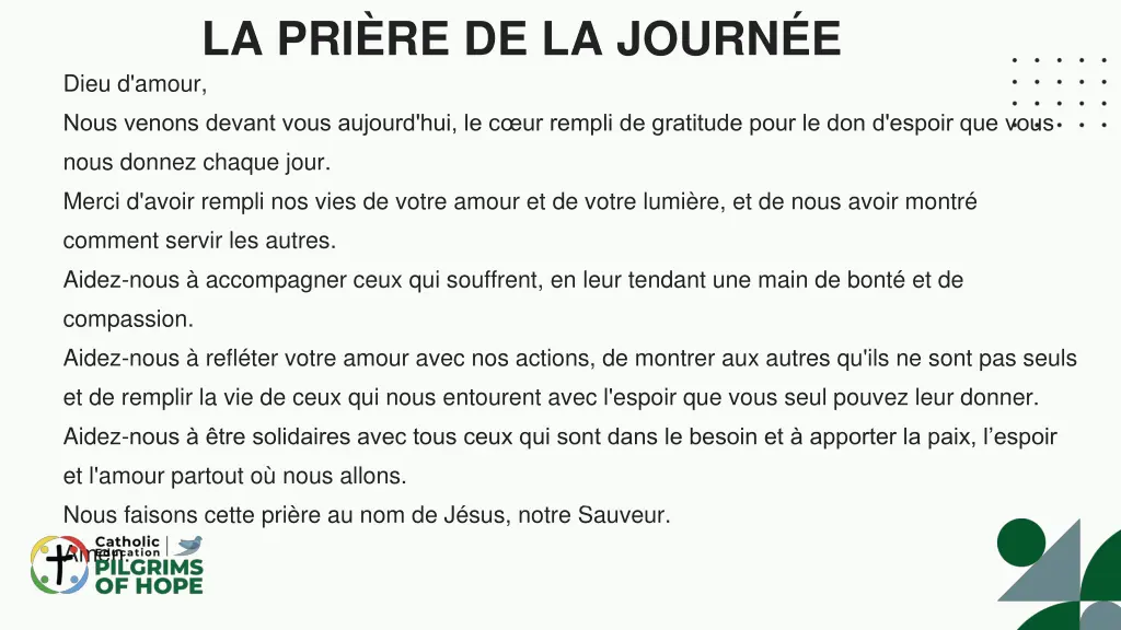 la pri re de la journ e dieu d amour