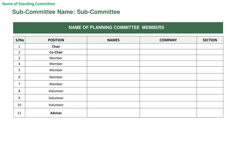 name of standing committee