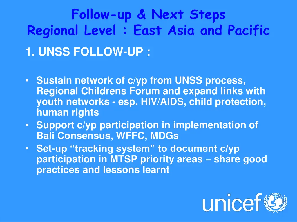 follow up next steps regional level east asia