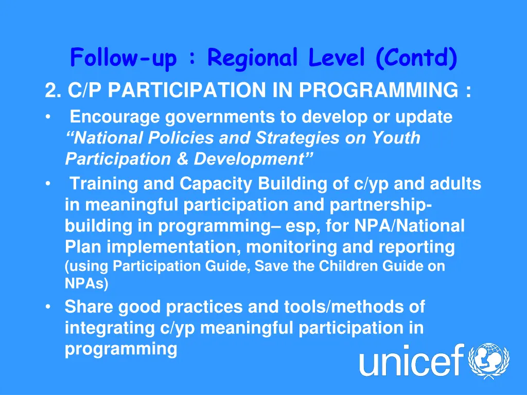 follow up regional level contd