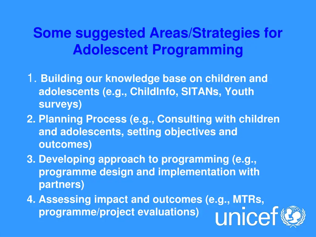 some suggested areas strategies for adolescent