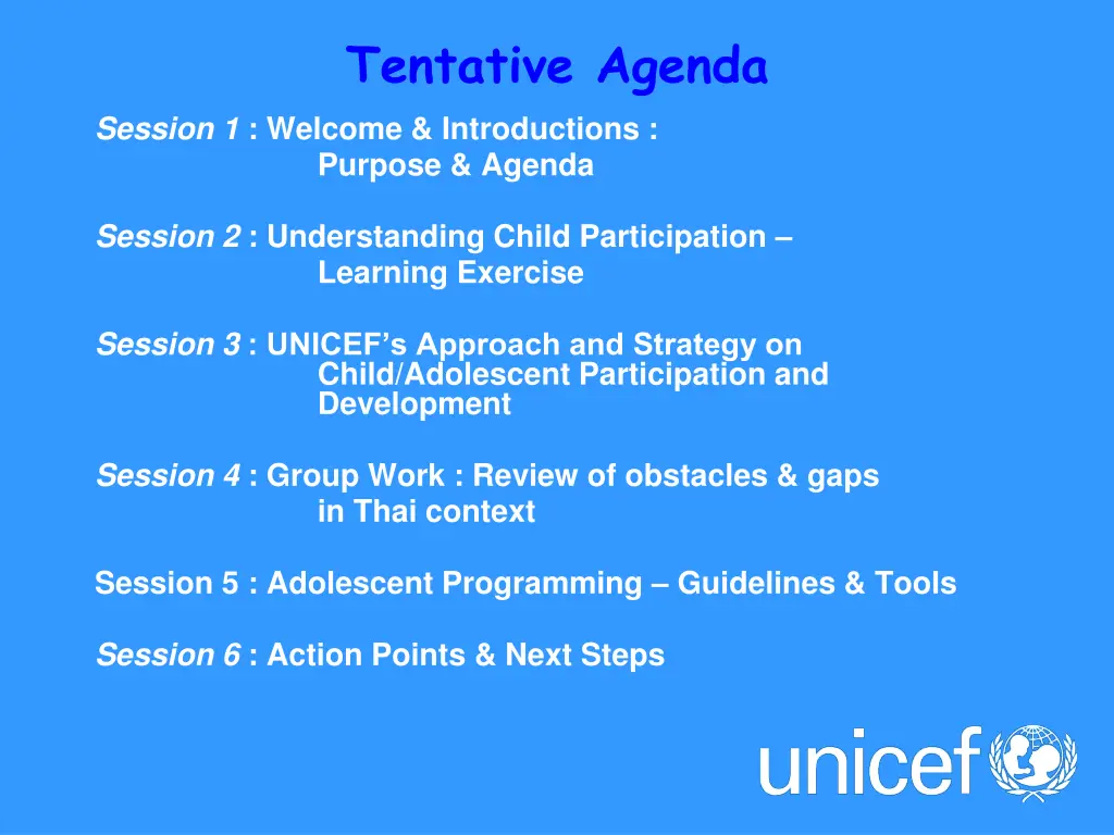 tentative agenda