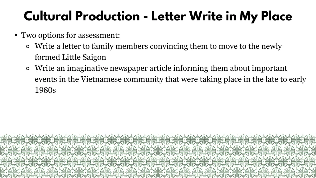 cultural production letter write in my place