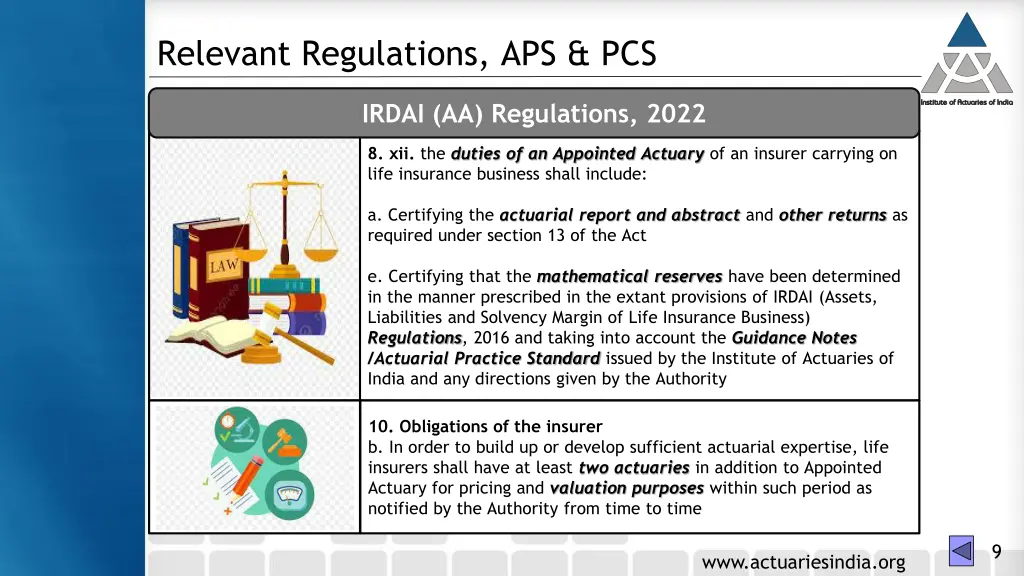 relevant regulations aps pcs